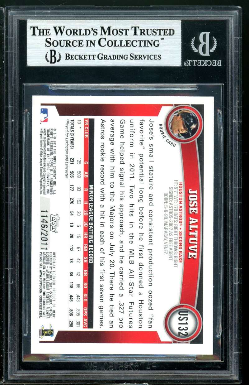 Jose Altuve Rookie Card 2011 Topps Update Gold #US132 BGS 9 (8.5 9.5 9.5 9.5) Image 2
