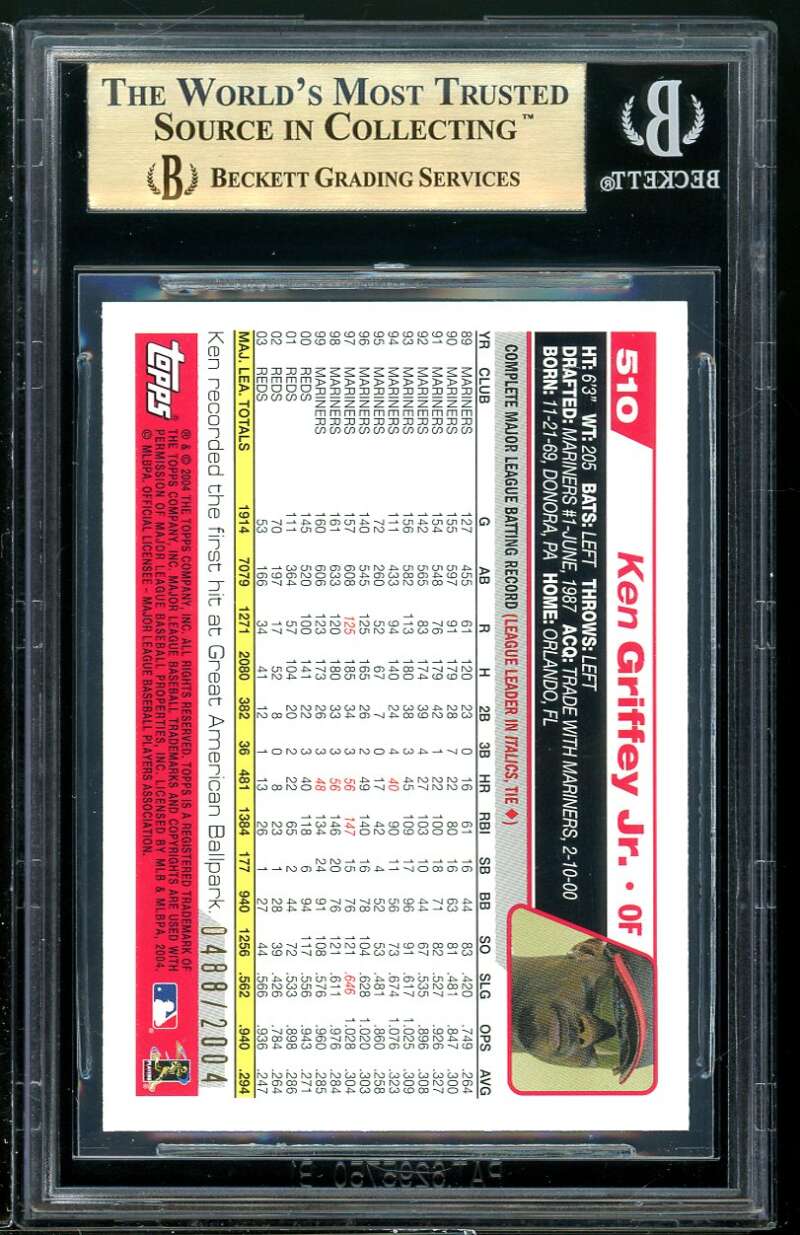 Ken Griffey Jr. Card 2004 Gold Topps #510 (pop 2) BGS 9.5 (9.5 9.5 9.5 9.5) Image 2