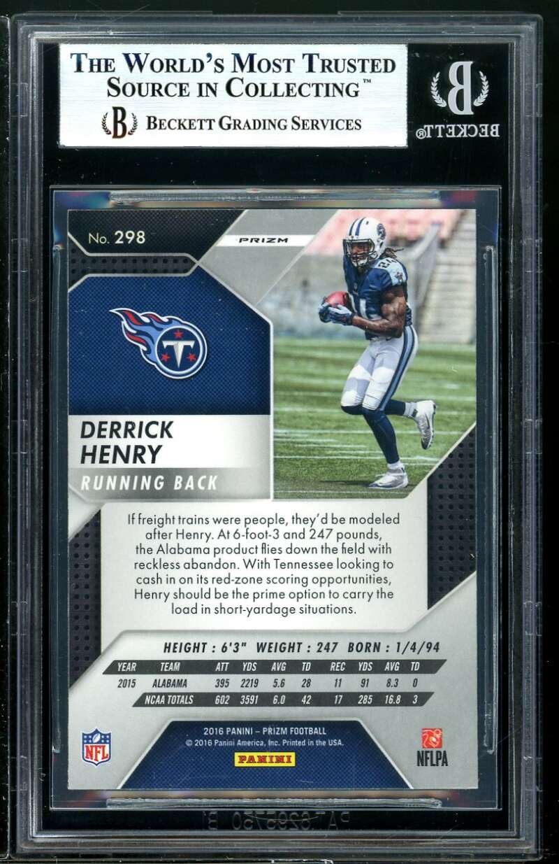 Derrick Henry Rookie Card 2016 Panini Prizm #298 BGS 9 (9.5 9.5 9.5 8.5) Image 2