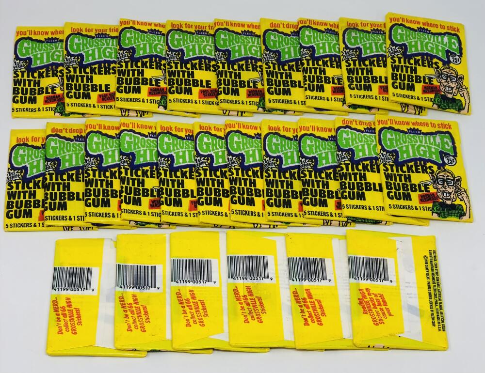 (26) 1986 Fleer Grossville High Series 1 Stickers Wax Pack Lot Image 1
