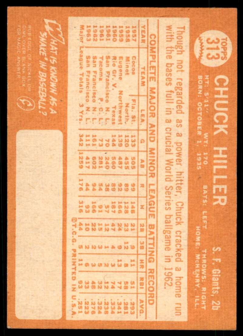 Chuck Hiller Card 1964 Topps #313 Image 2