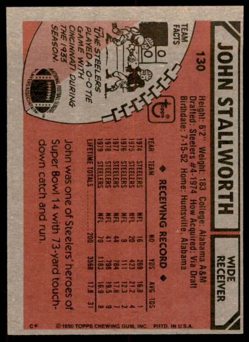 John Stallworth Card 1980 Topps #130 Image 2