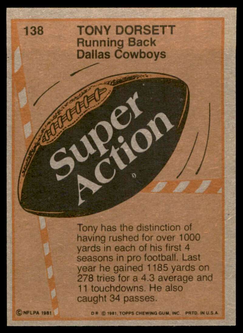 Tony Dorsett Card 1981 Topps #138 Image 2