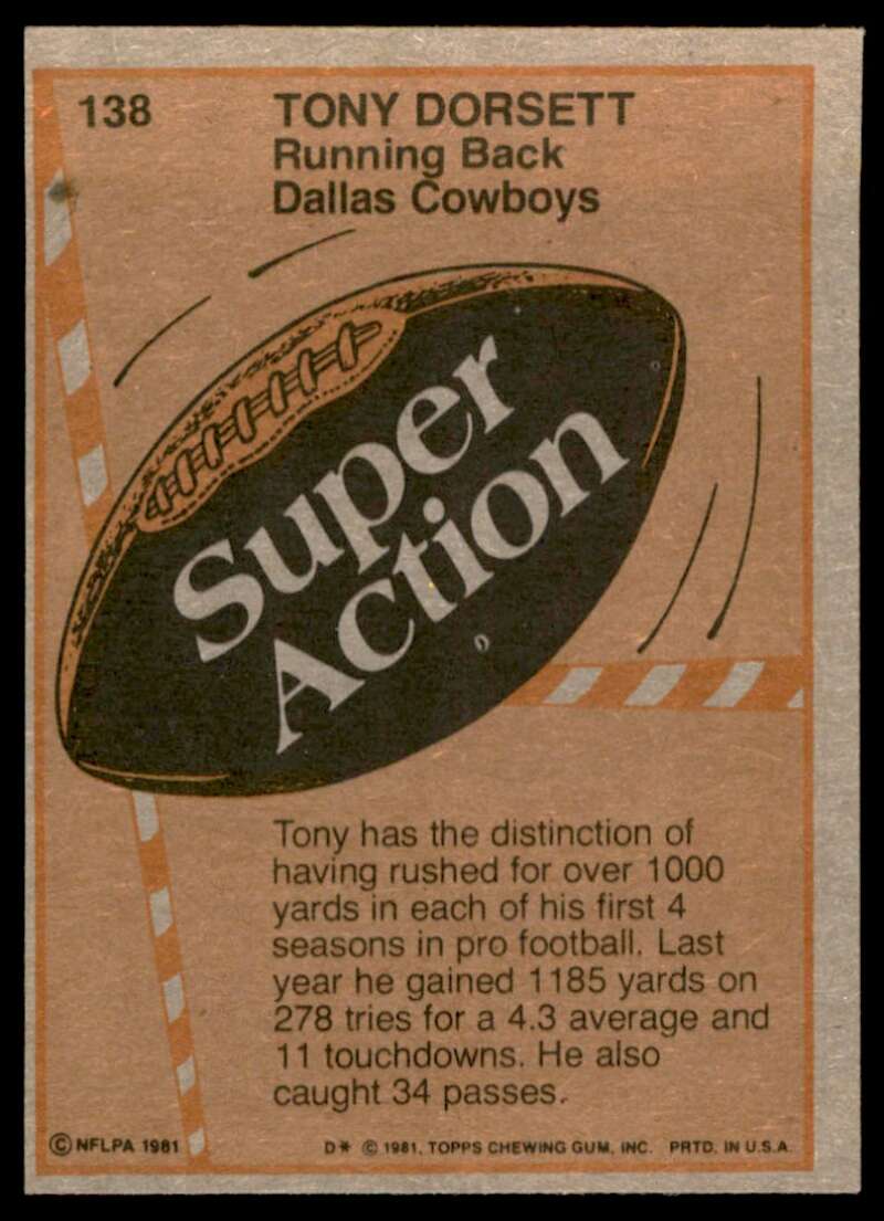 Tony Dorsett Card 1981 Topps #138 Image 2