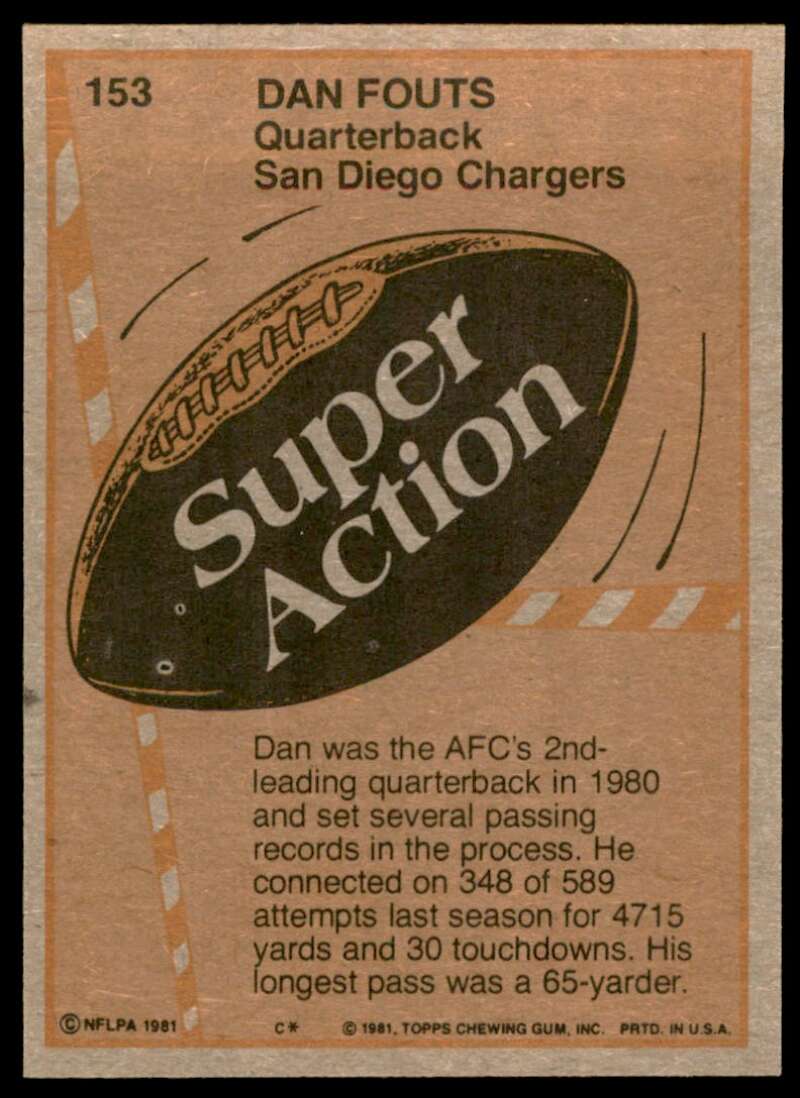 Dan Fouts Card 1981 Topps #153 Image 2