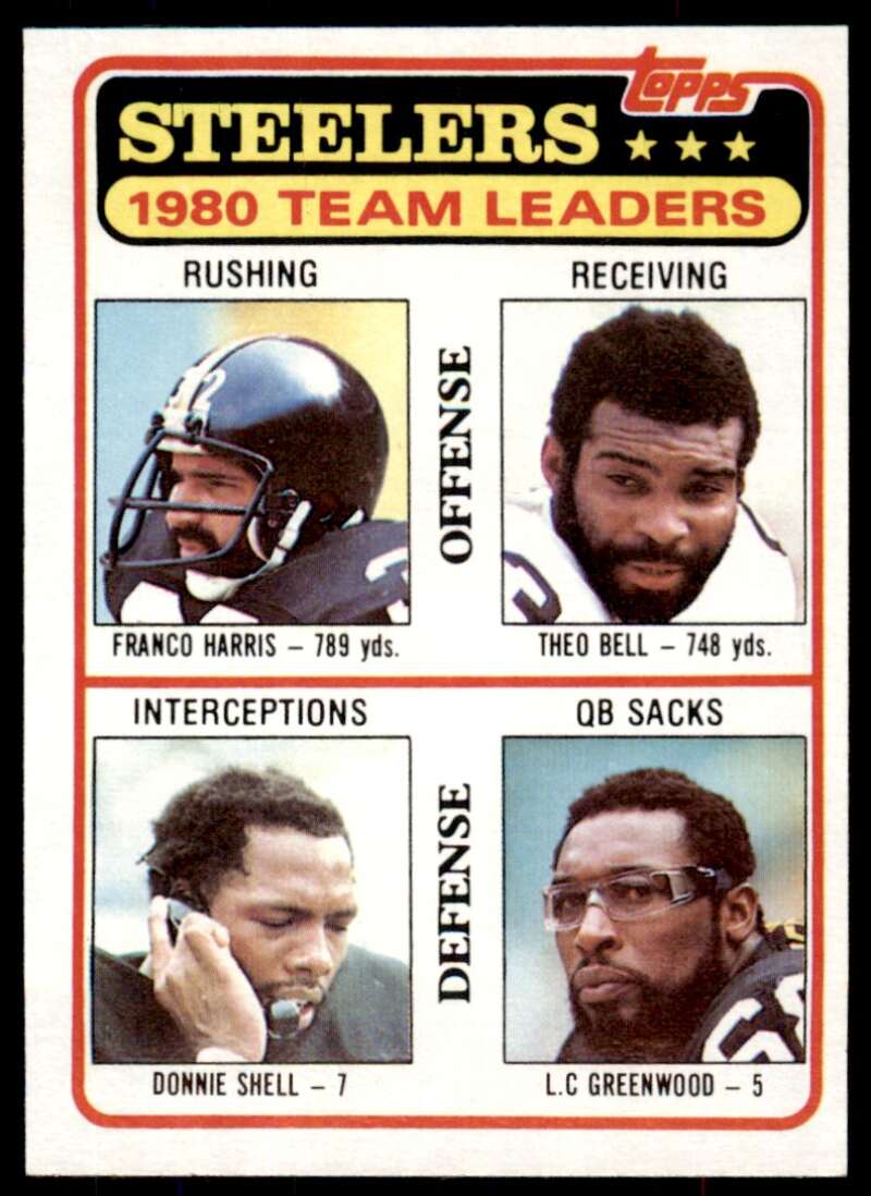 Franco Harris/Bell/Donnie Shell/Greenwood Steelers Team Card 1981 Topps #526 Image 1