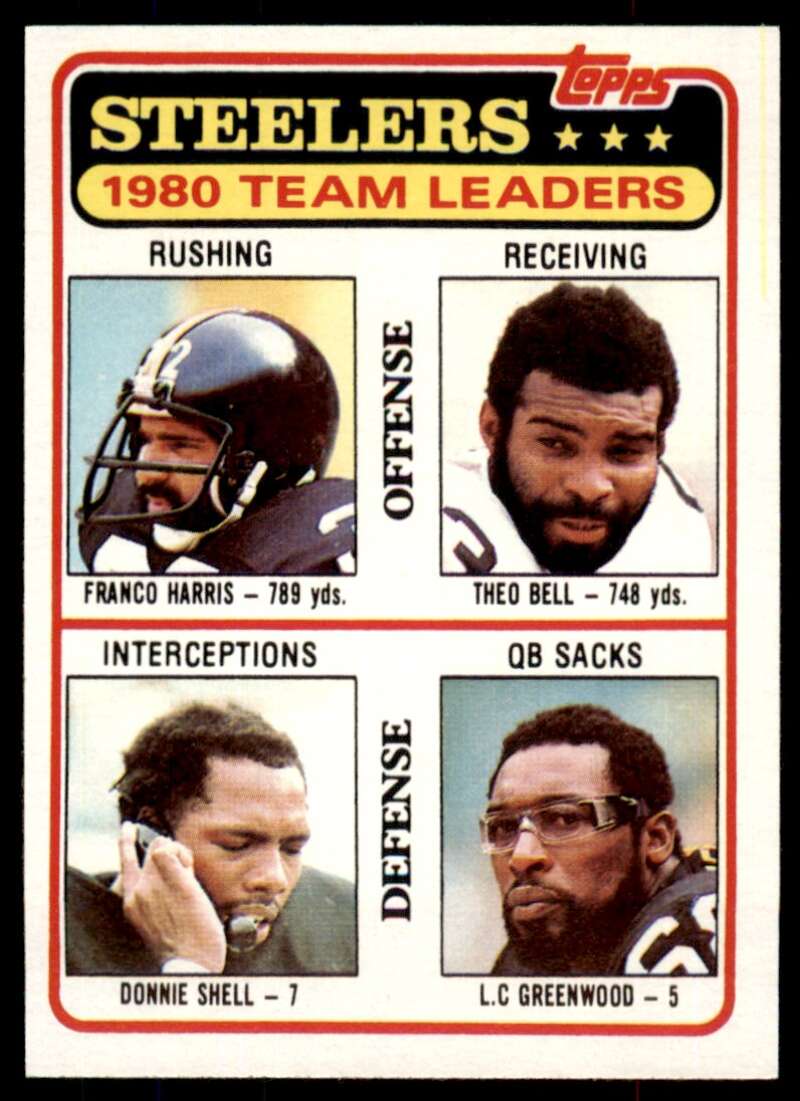 Franco Harris/Bell/Donnie Shell/Greenwood Steelers Team Card 1981 Topps #526 Image 1
