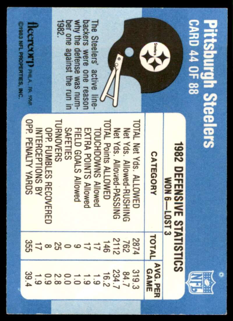 Pittsburgh Steelers Card 1983 Fleer Team Action #44 Image 2