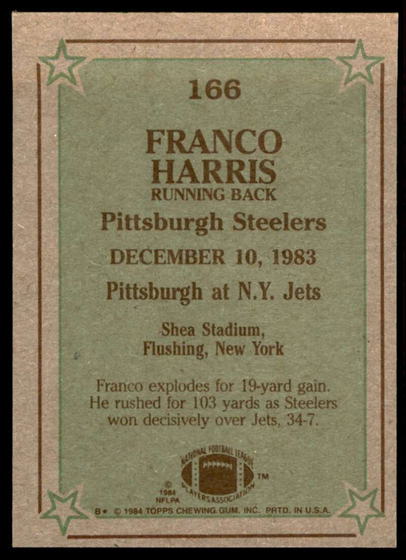 Franco Harris Card 1984 Topps #166 Image 2