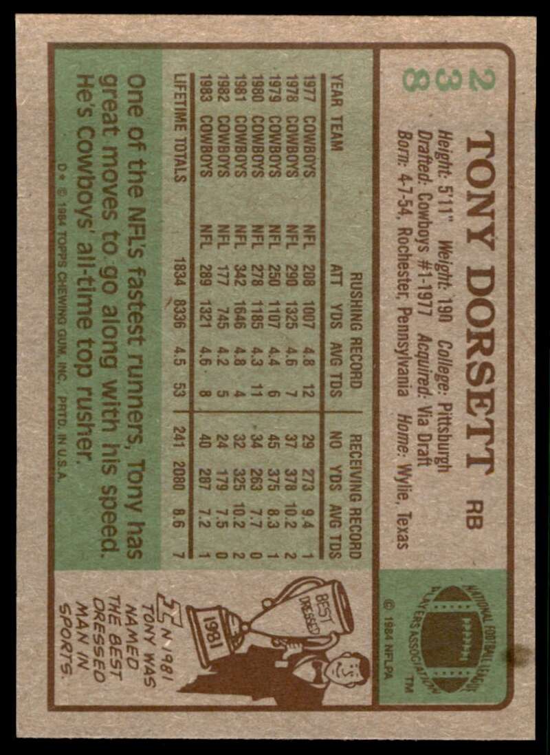 Tony Dorsett Card 1984 Topps #238 Image 2