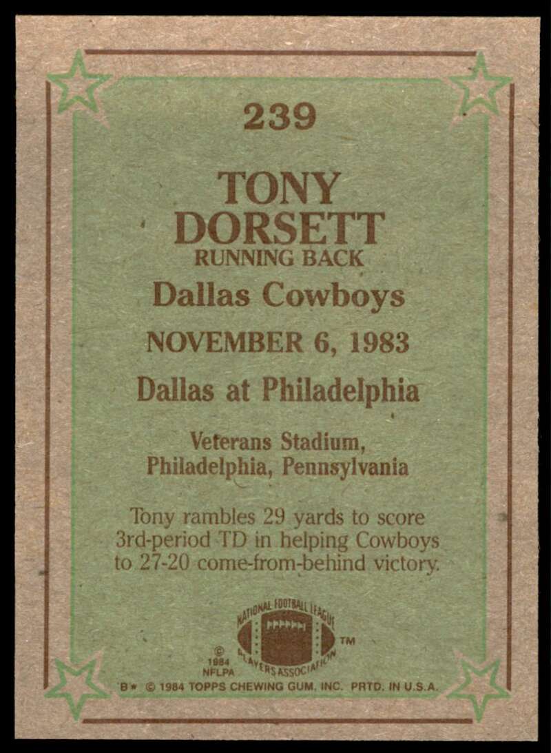 Tony Dorsett Card 1984 Topps #239 Image 2