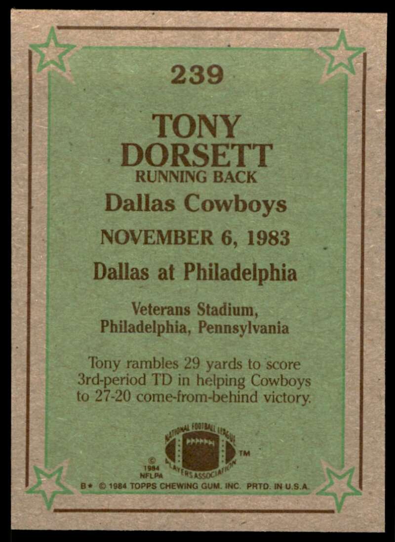 Tony Dorsett Card 1984 Topps #239 Image 2