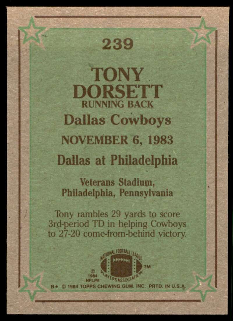 Tony Dorsett Card 1984 Topps #239 Image 2