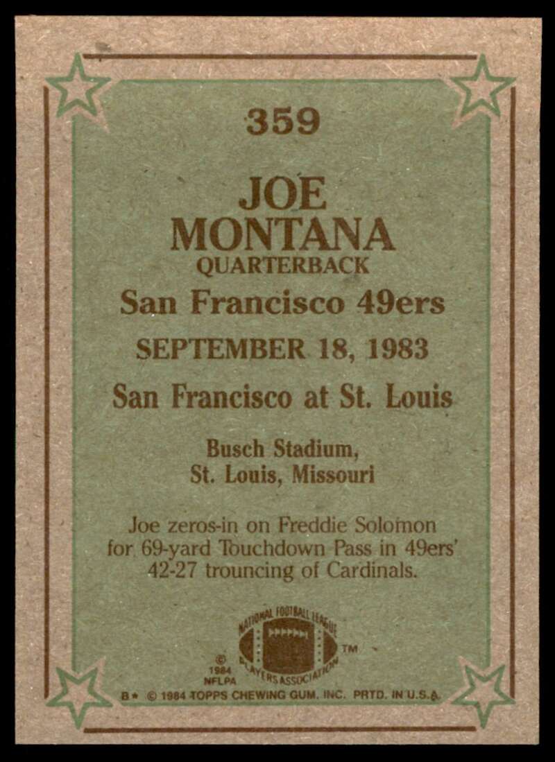 Joe Montana Card 1984 Topps #359 Image 2