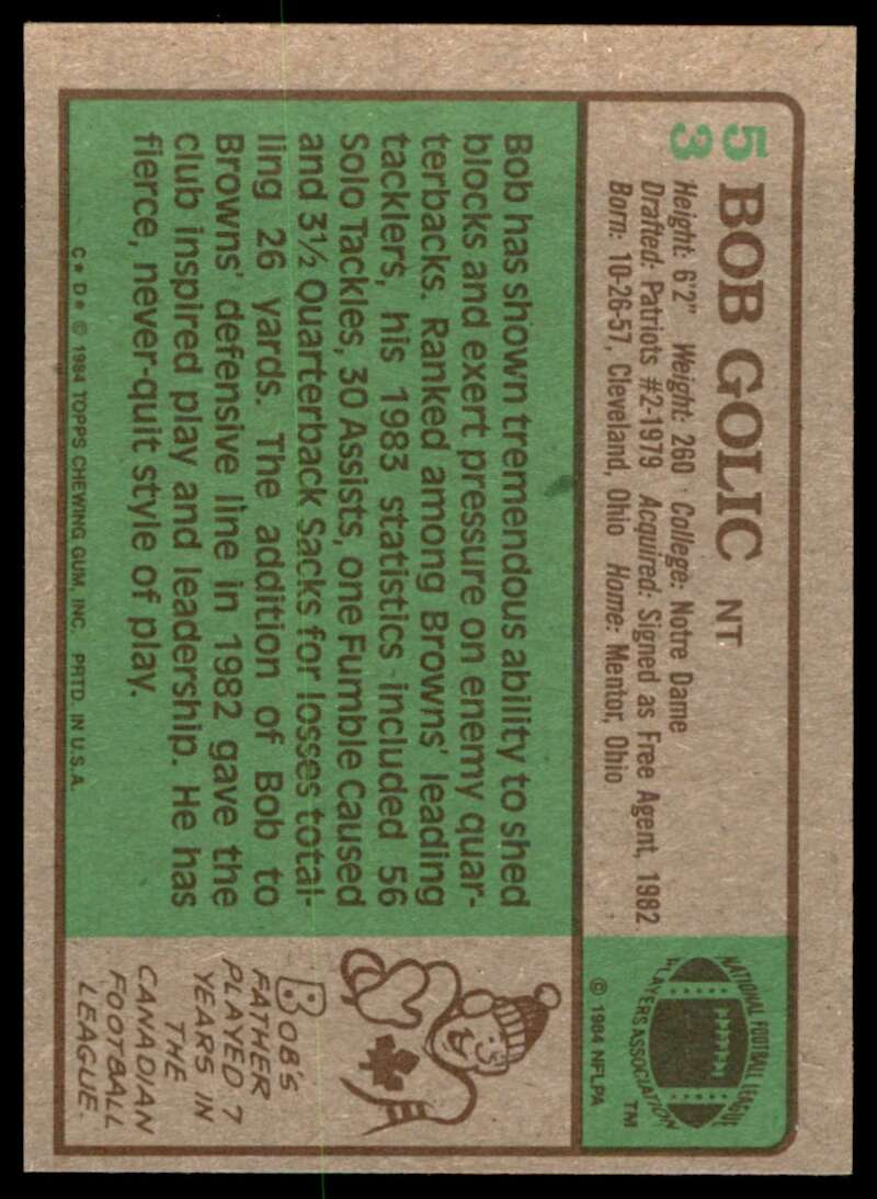 Bob Golic Rookie Card 1984 Topps #53 Image 2