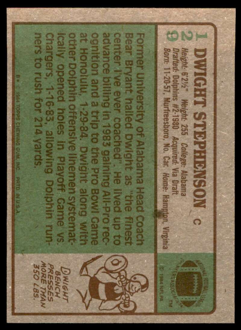 Dwight Stephenson Rookie Card 1984 Topps #129 Image 2