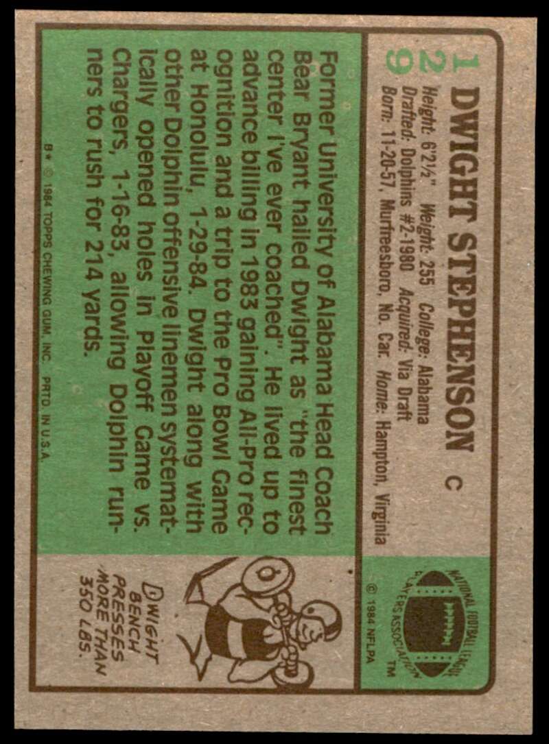 Dwight Stephenson Rookie Card 1984 Topps #129 Image 2