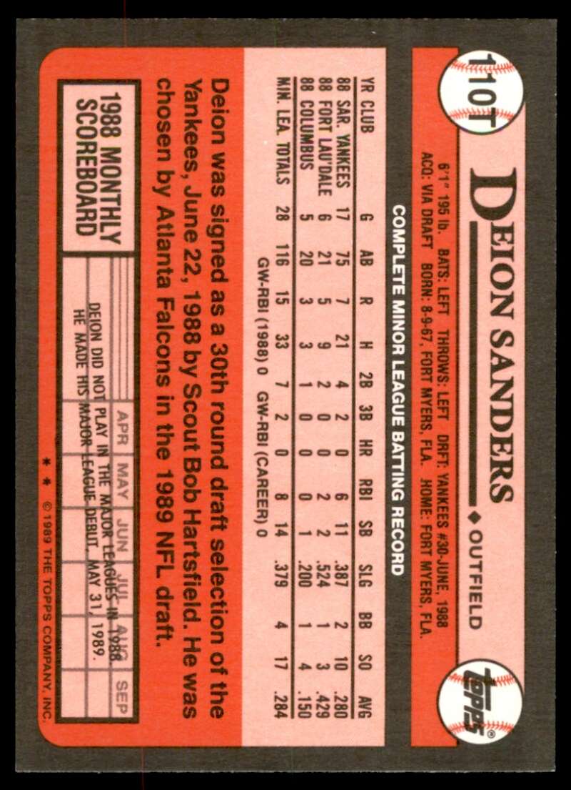 Deion Sanders Rookie Card 1989 Topps Traded #110T Image 2