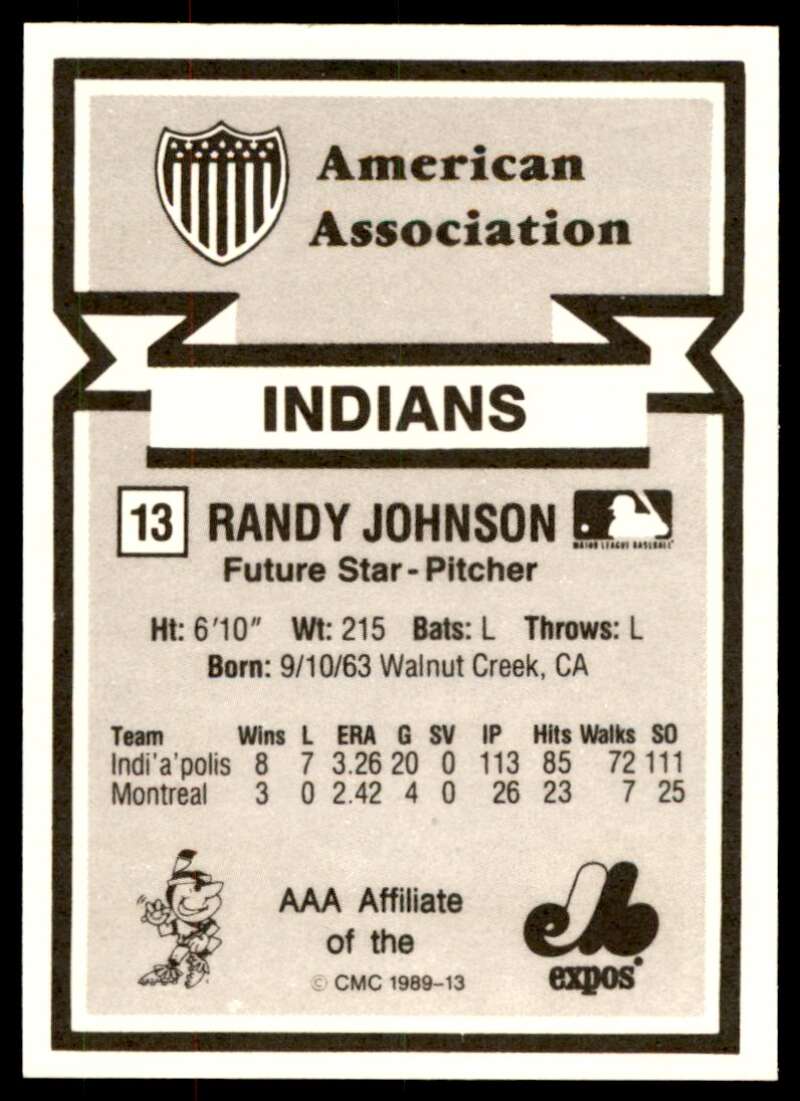 Randy Johnson Rookie Card 1989 CMC AAA #13 Image 2