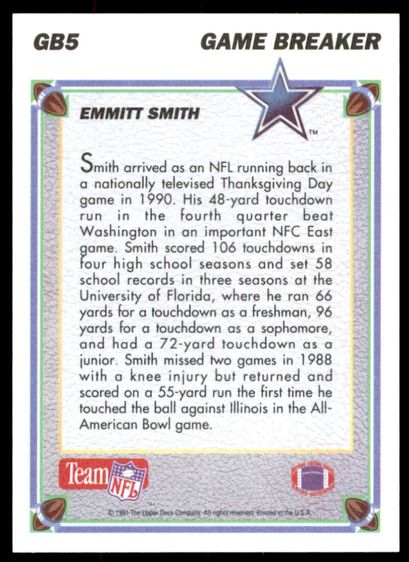 Emmitt Smith Hologram Card 1991 Upper Deck #GB5 Image 2