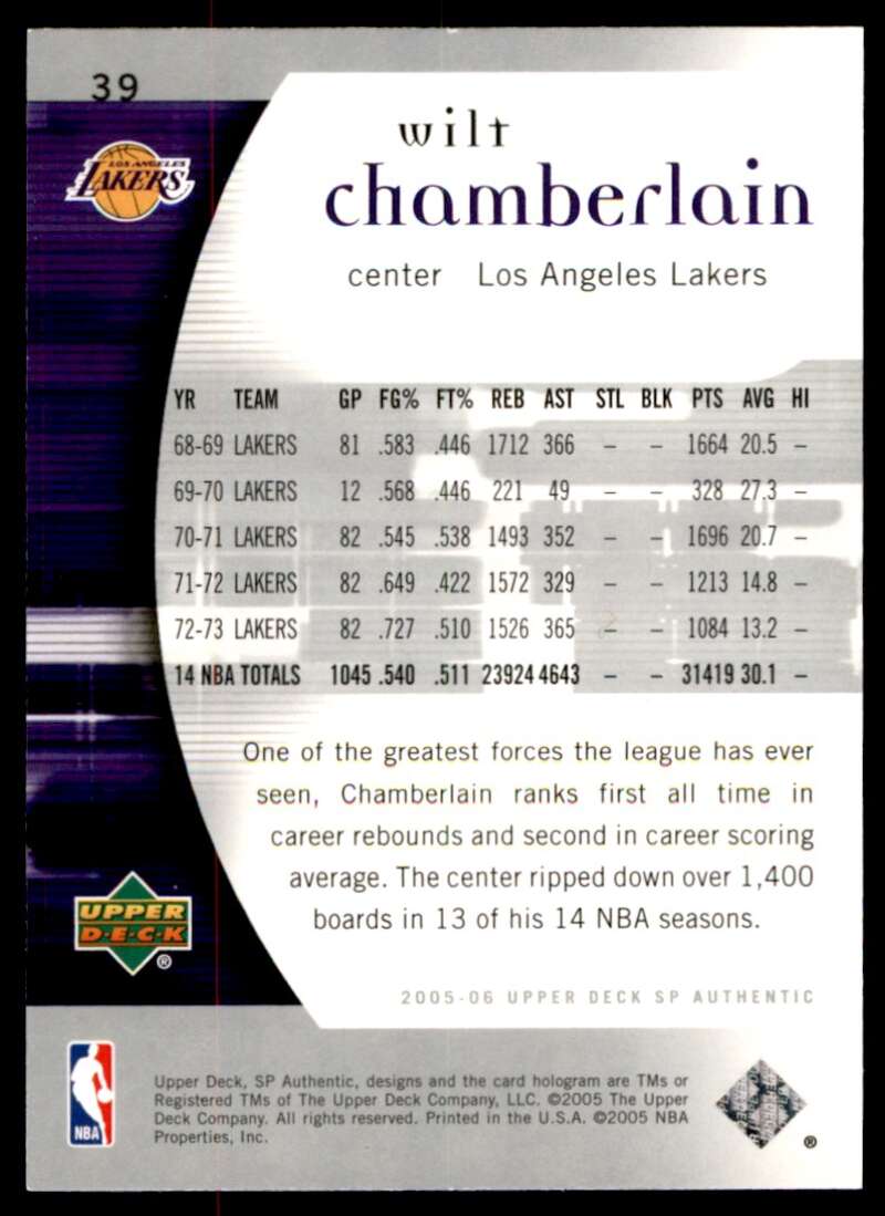 Wilt Chamberlain Card 2005-06 SP Authentic #39 Image 2