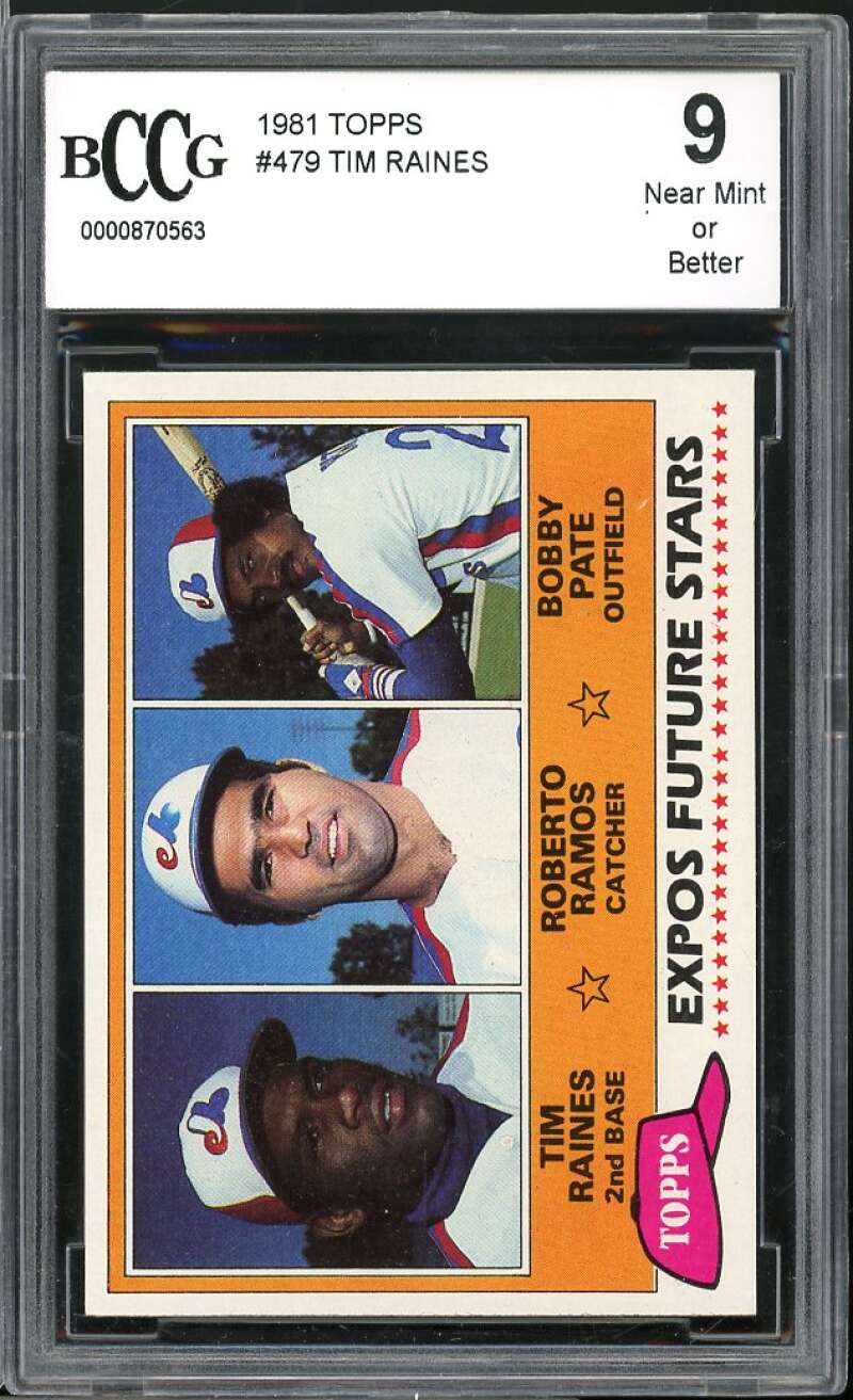 1981 Topps #479 Tim Raines Rookie Card BGS BCCG 9 Near Mint+ Image 1