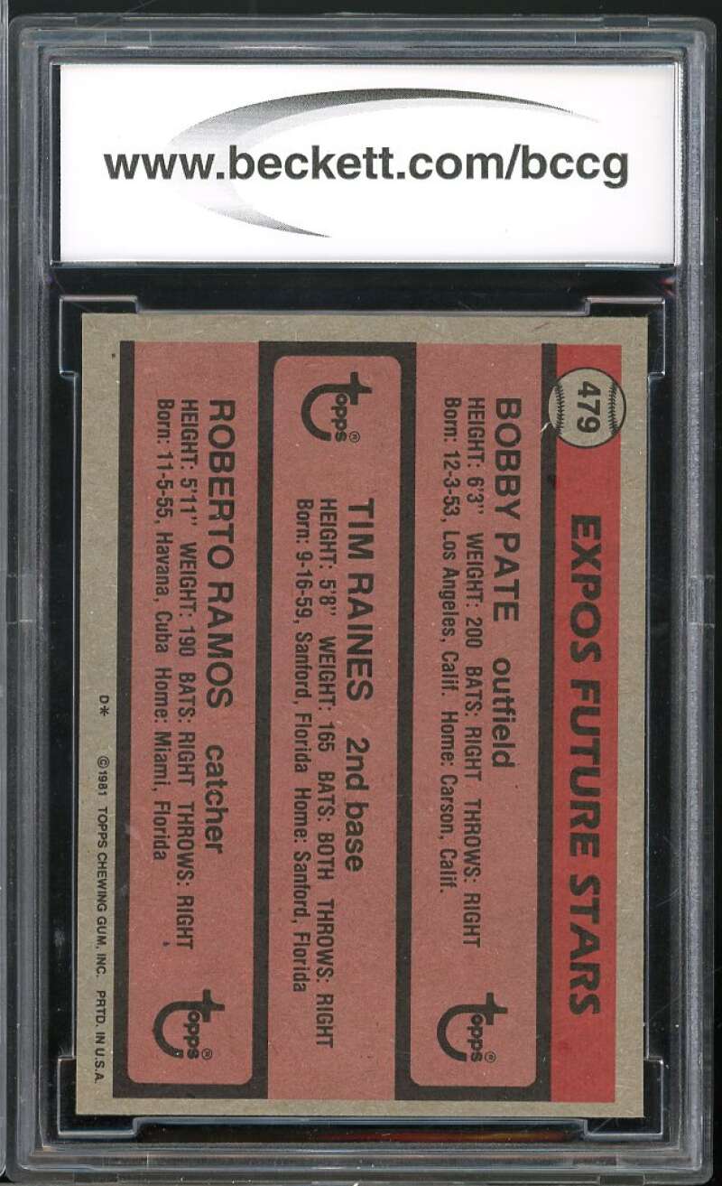 1981 Topps #479 Tim Raines Rookie Card BGS BCCG 9 Near Mint+ Image 2