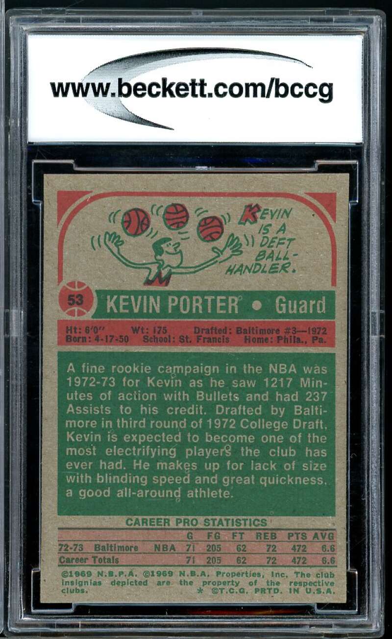 1973-74 Topps #53 Kevin Porter Rookie Card BGS BCCG 9 Near Mint+ Image 2