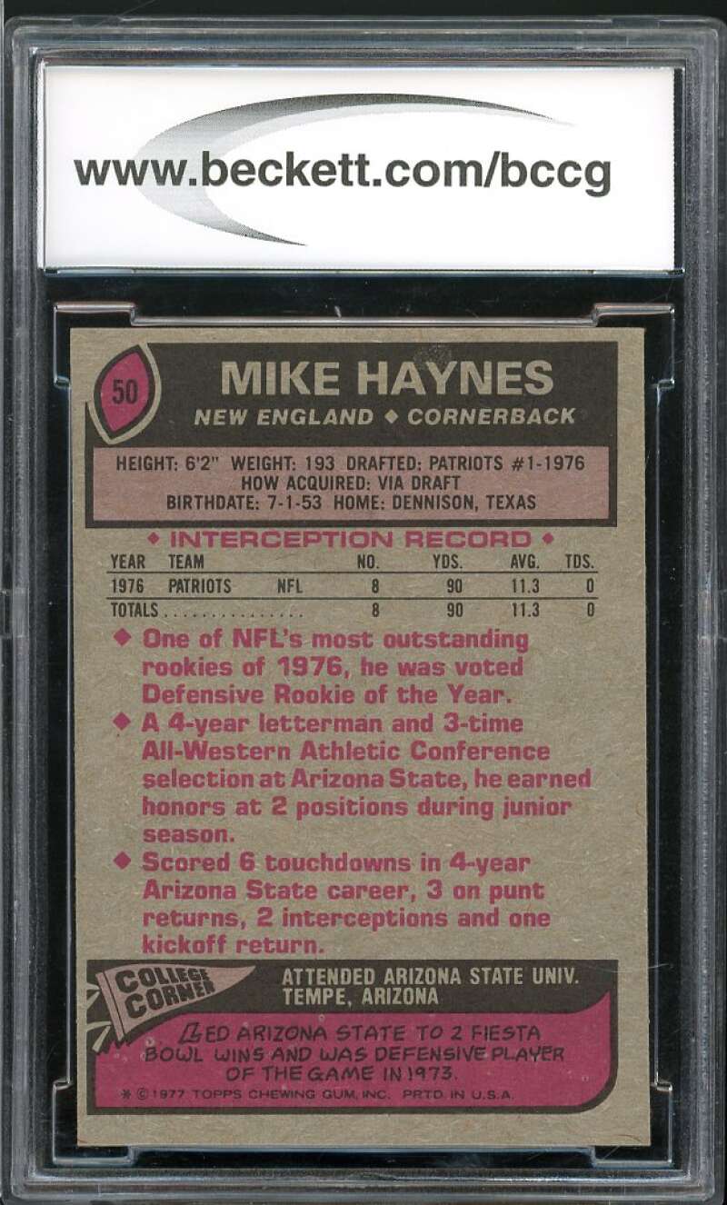 1977 Topps #50 Mike Haynes Rookie Card BGS BCCG 9 Near Mint+ Image 2