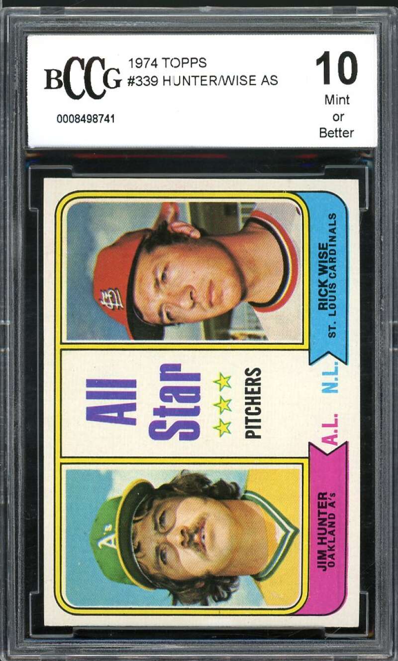1974 Topps #339 All-Star Pitchers - Jim Hunter/Rick Wise Card BGS BCCG 10 Mint+ Image 1