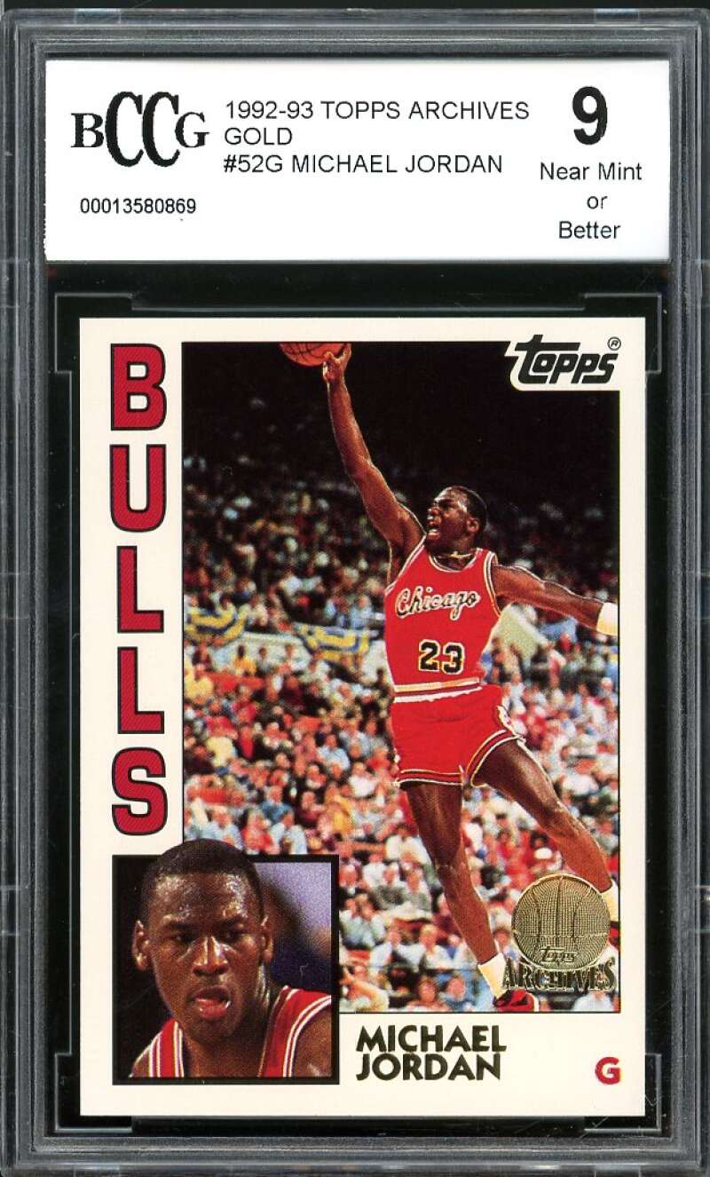 1992-93 Topps Archives Gold #52G Michael Jordan Card BGS BCCG 9 Near Mint+ Image 1