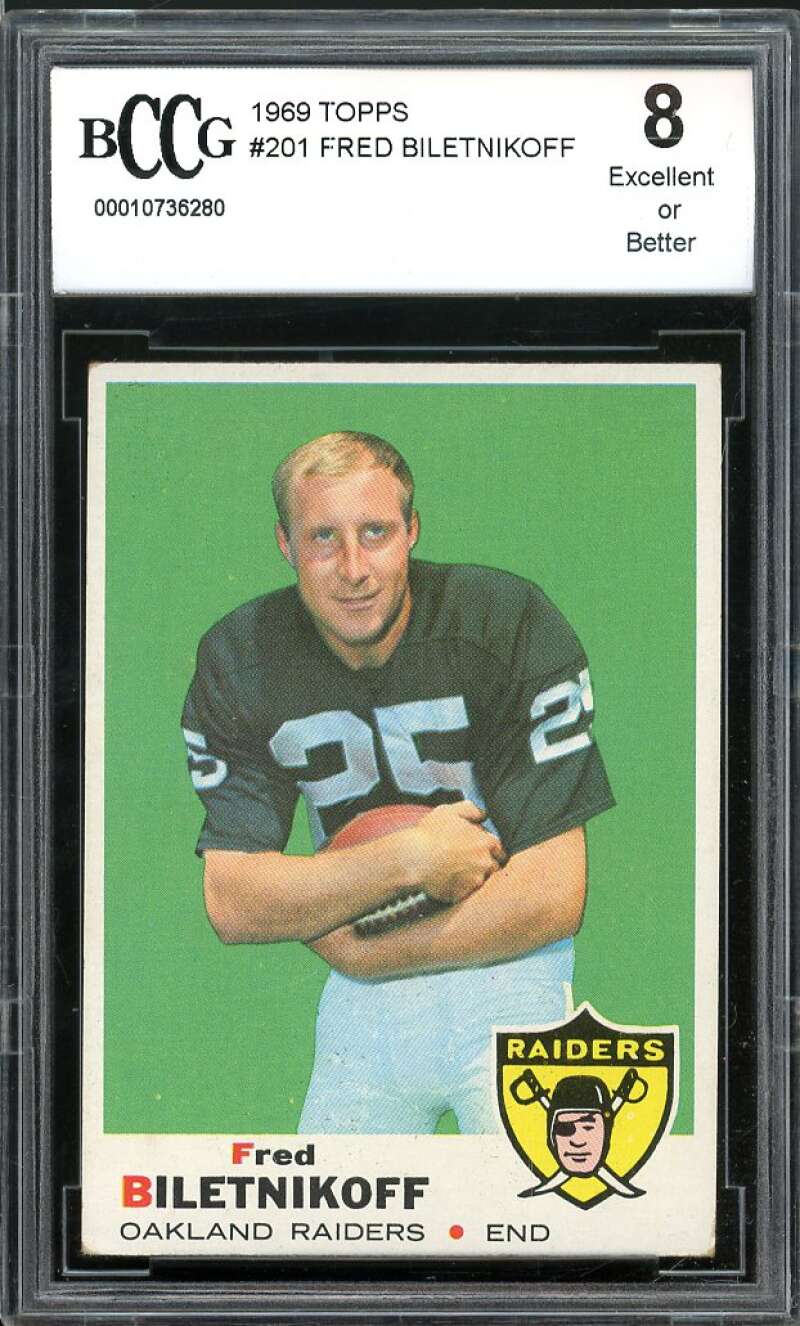 1969 Topps #201 Fred Biletnikoff Card BGS BCCG 8 Excellent+ Image 1