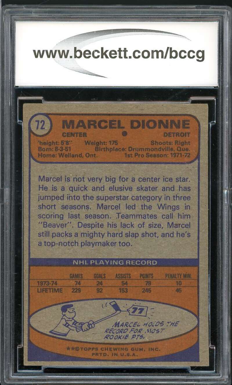 1974-75 Topps #72 Marcel Dionne Card BGS BCCG 8 Excellent+ Image 2