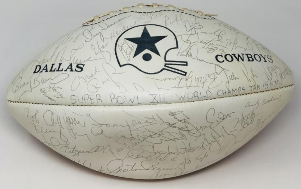 Roger Staubach Tony Dorsett 1977 Super Bowl XII Team Autograph Football GAI BAS Image 1