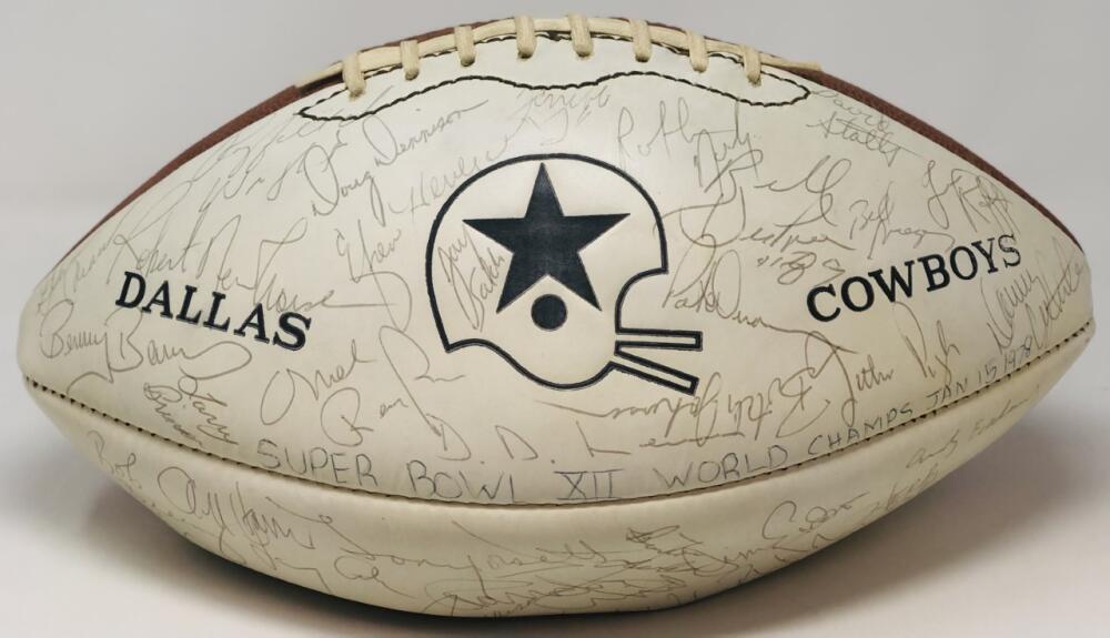 Roger Staubach Tony Dorsett 1977 Super Bowl XII Team Autograph Football GAI BAS Image 2