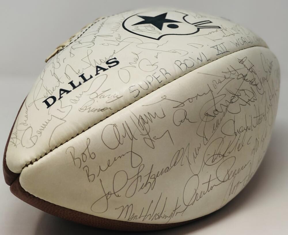 Roger Staubach Tony Dorsett 1977 Super Bowl XII Team Autograph Football GAI BAS Image 5