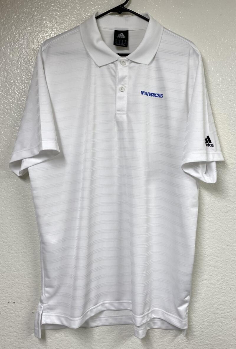 Dallas Mavericks Adidas White Stripe Golf Shirt Men's XL Image 1