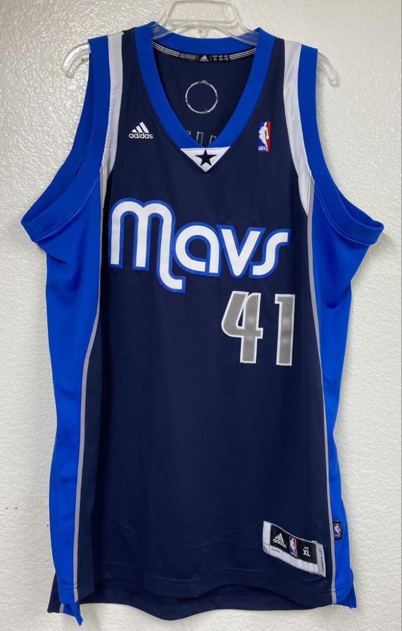 Dallas Mavericks Adidas Length + 2" Blue Stitch Dirk Nowitzki Men's Jersey XL Image 1