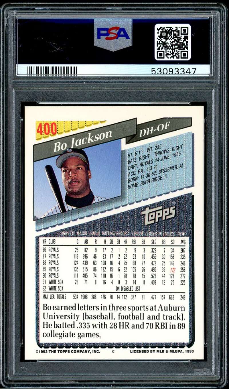 Bo Jackson Card 1993 Topps #400 PSA 9 Image 2