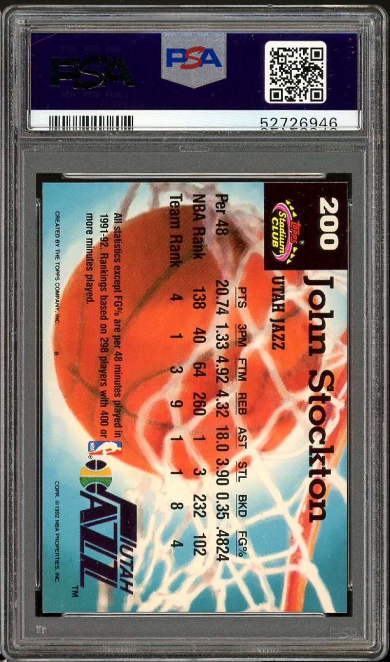 John Stockton Card 1992-93 Stadium Club #200 PSA 6 Image 2