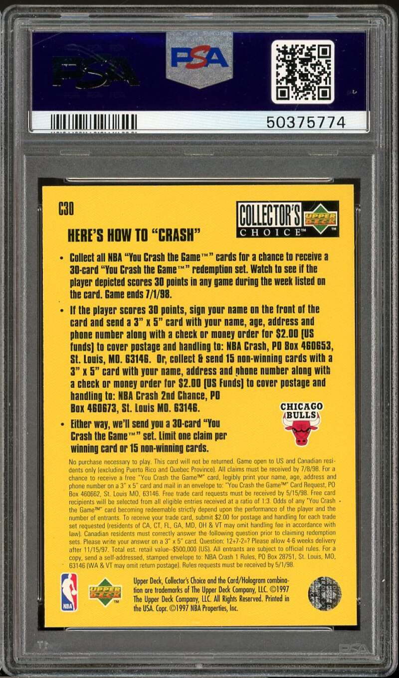 Michael Jordan Card 1997-98 Collector's Choice Crash the Game #C30 PSA 7 Image 2