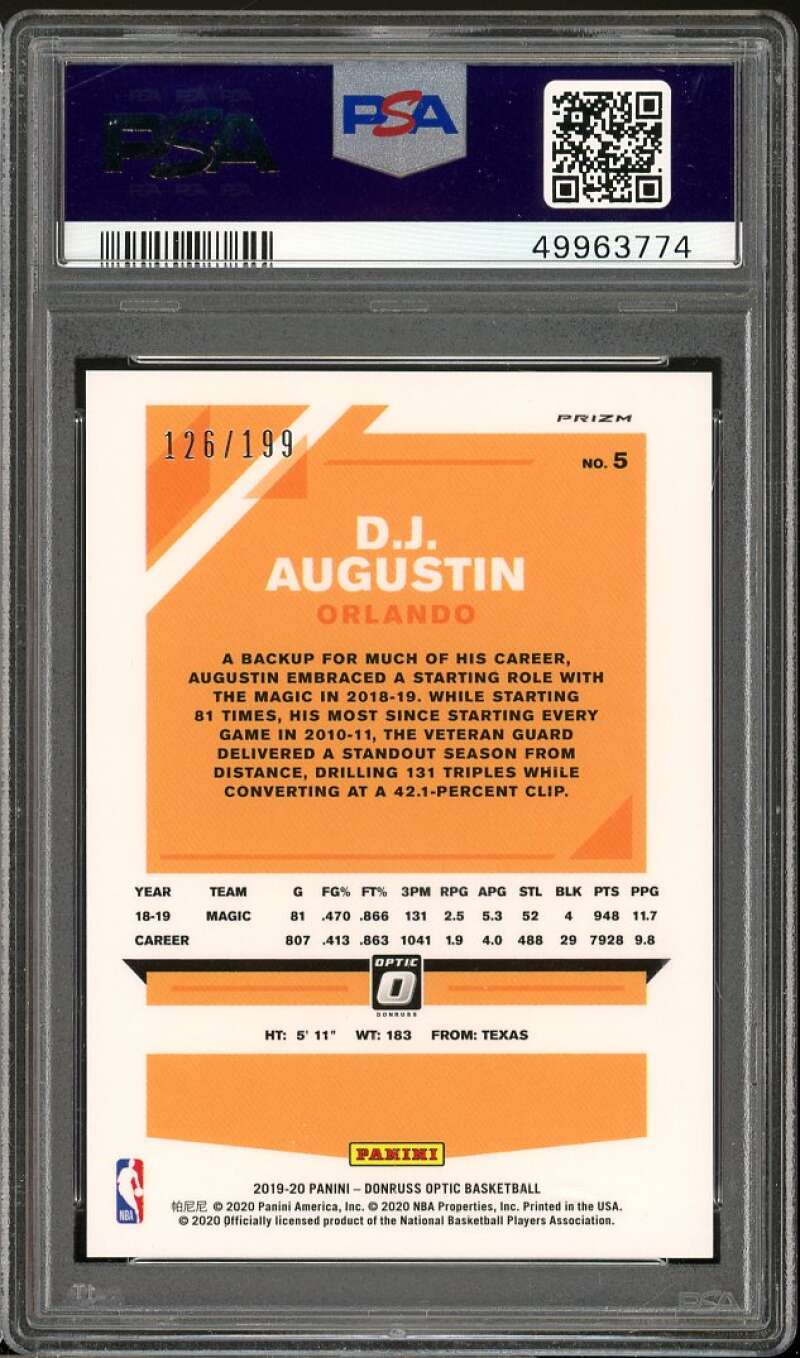 D.J. Augustin Card 2019-20 Panini Donruss Optic Orange #5 PSA 9 Image 2