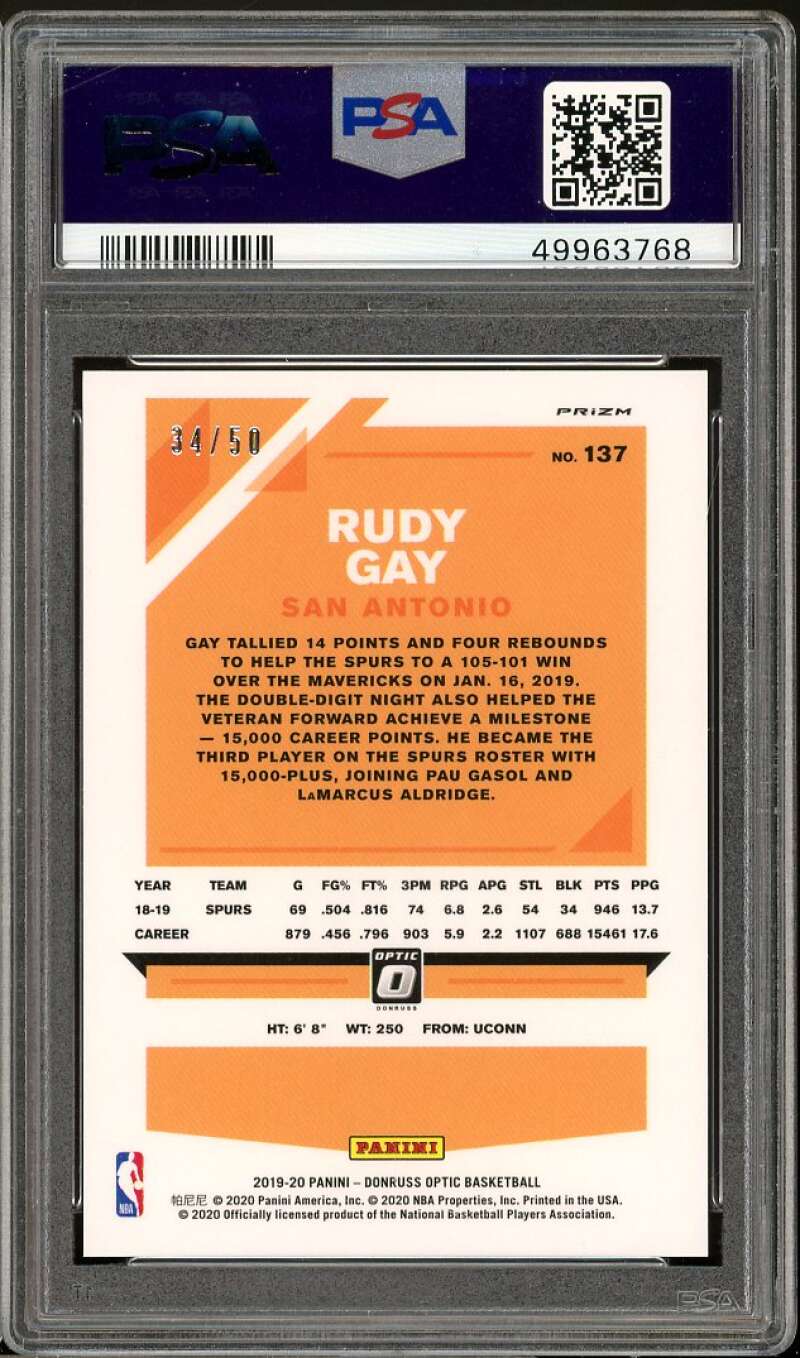 Rudy Gay Card 2019-20 Panini Donruss Optic Fast Break Blue #137 PSA 9 Image 2