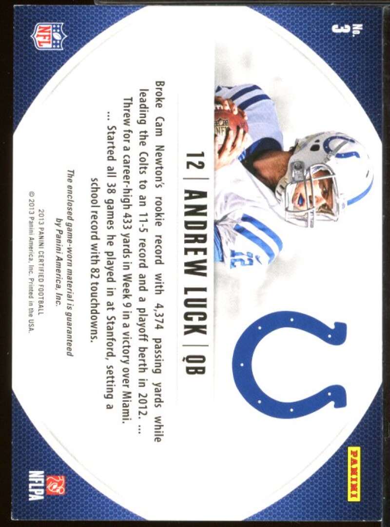 Andrew Luck Card 2013 Certified Skills Materials Jersey #3  Image 2