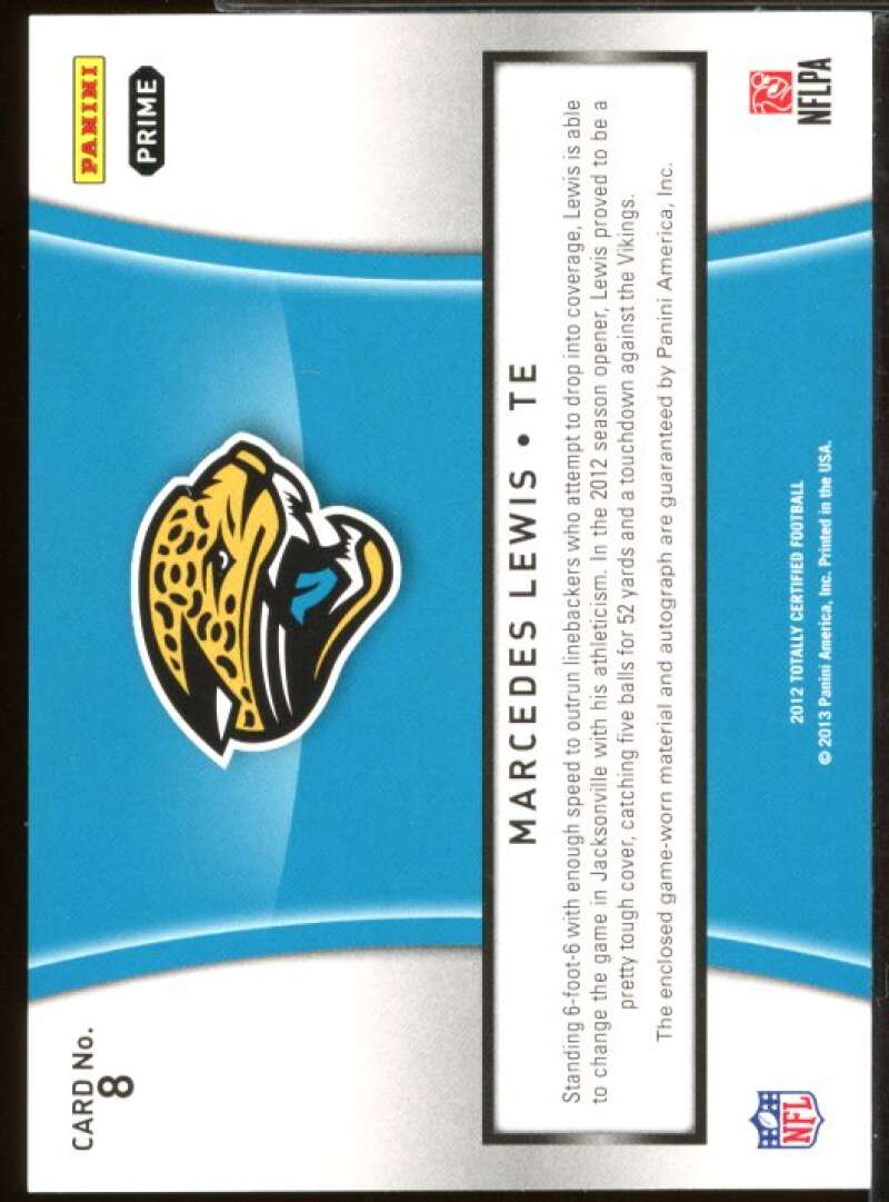 Marcedes Lewis Card 2012 Totally Certified Team Panini Prime Jersey #8  Image 2