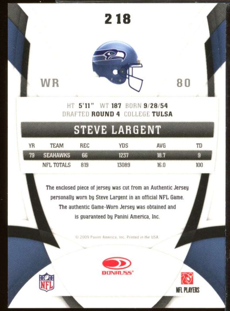 Steve Largent Card 2009 Certified Mirror Black Materials Jersey #218  Image 2