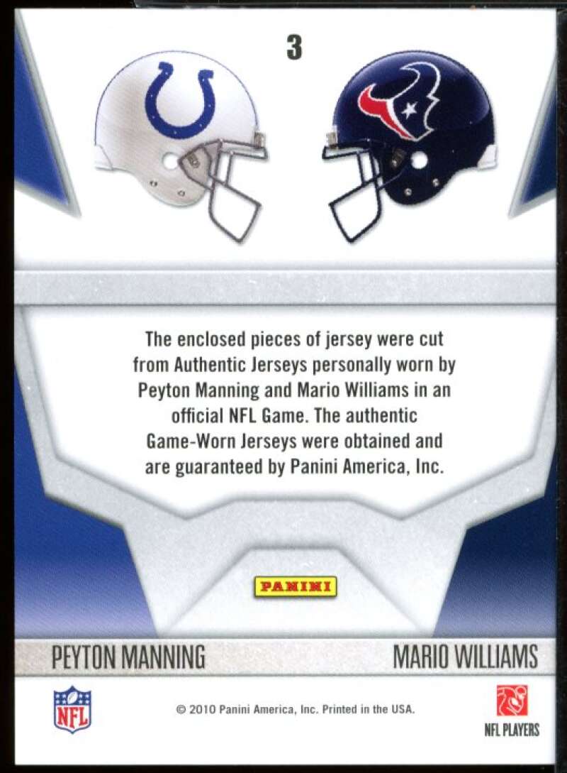 Peyton Manning Mario Williams 2010 Panini Gridiron Gear Crash Course Jersey #3  Image 2