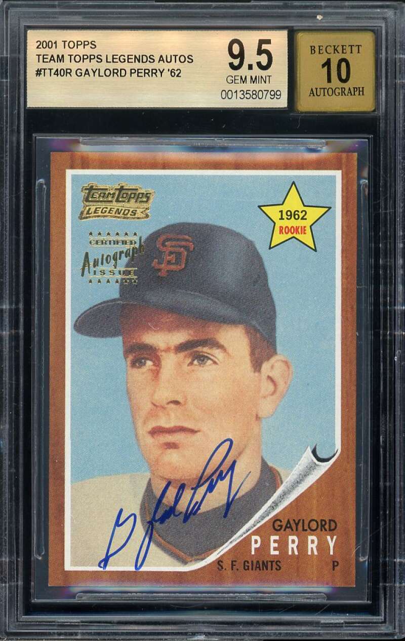Gaylord Perry Card 2001 Topps Legends Autos 1962 (pop 1) BGS 9.5 Image 1