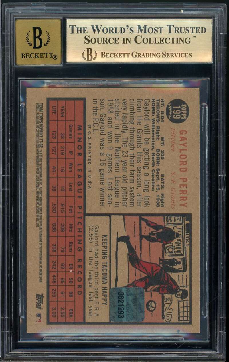 Gaylord Perry Card 2001 Topps Legends Autos 1962 (pop 1) BGS 9.5 Image 2