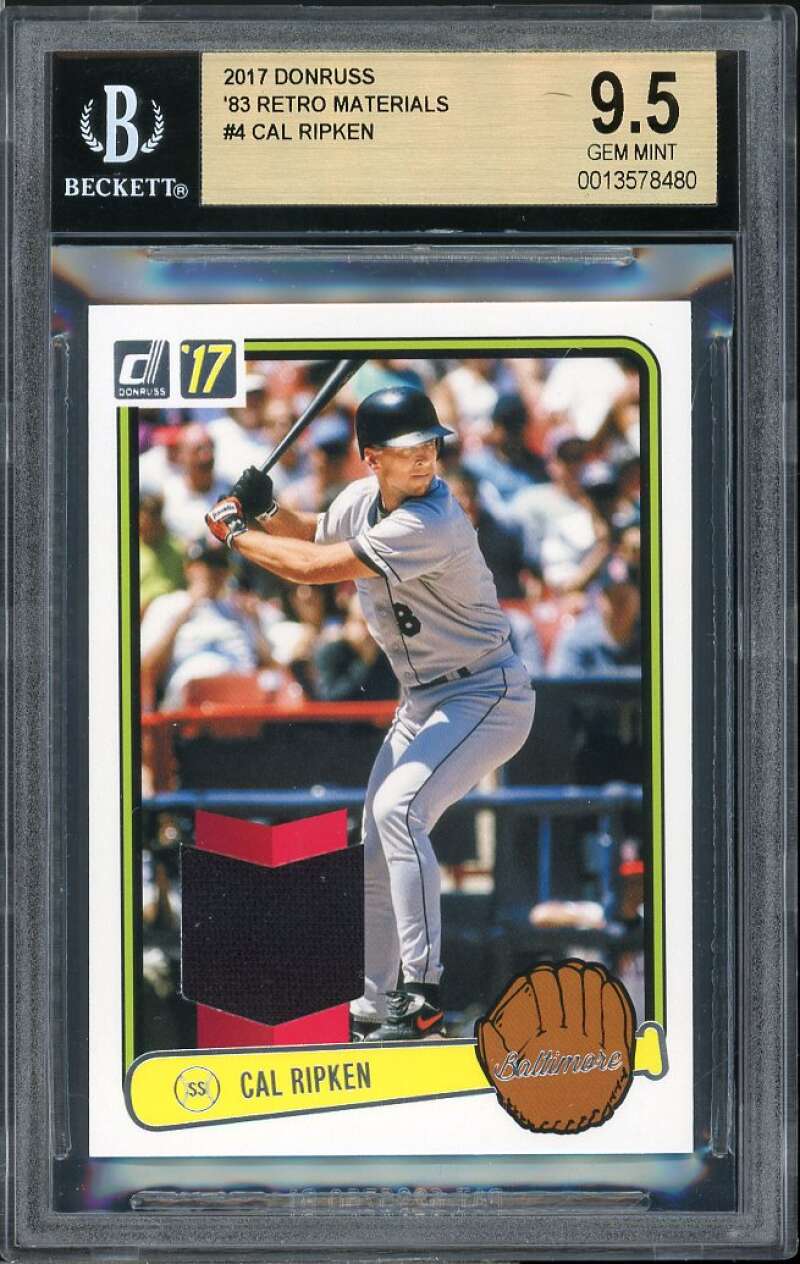 Cal Ripken Jr. Card 2017 Donruss '83 Retro Materials #4 (pop 1) BGS 9.5 Image 1